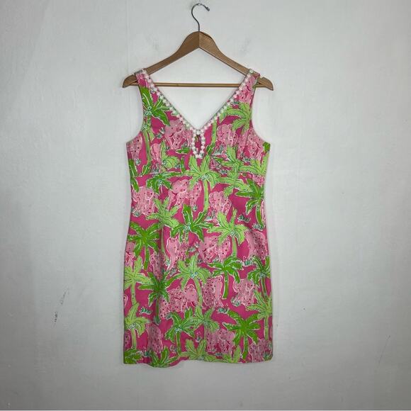 Vintage Lilly Pulitzer Taboo Pink Elephant Print Keyhole Shift Dress Size 10 - Picture 1 of 14